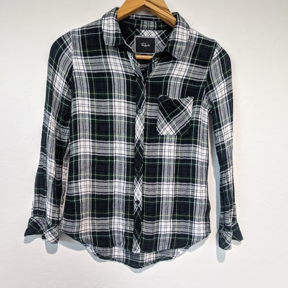 Rails Green White Flannel Button Up Long Sleeve XS